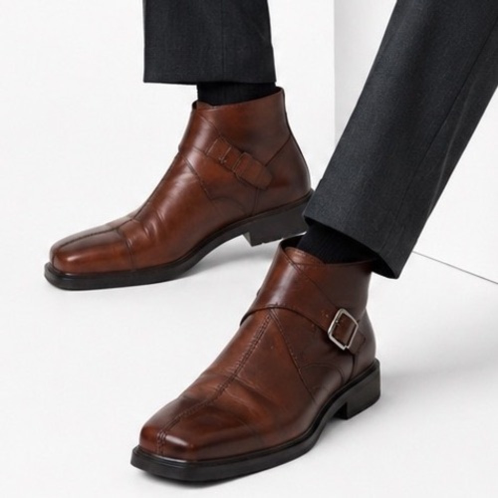 Kenneth Cole Reaction Ready 4 Change Brown Leather Monk Strap Boots 13 44-08